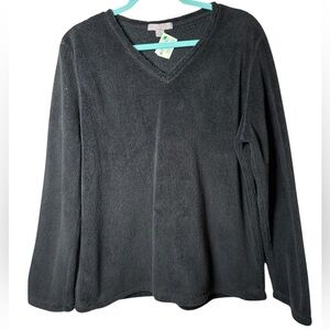 Willow Wear XL Cozy Fluffy Black Long Sleeve V-Neck Top